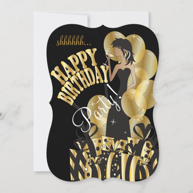 Happy Birthday Diva Girl | DIY Name | Gold Invitation (Front)