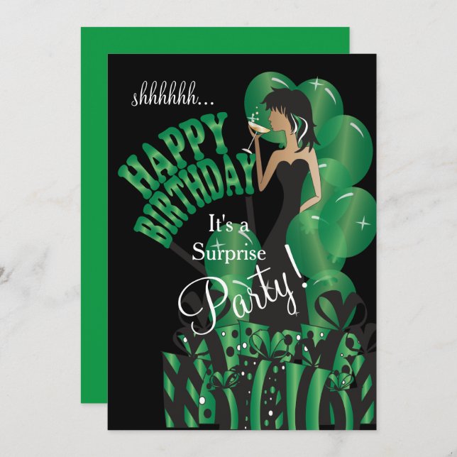 Happy Birthday Diva Girl | DIY Name | Green Invitation (Front/Back)