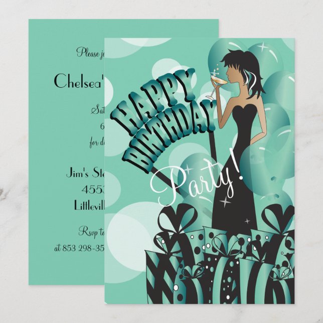 Happy Birthday Diva Girl | DIY Name | Jade Invitation (Front/Back)