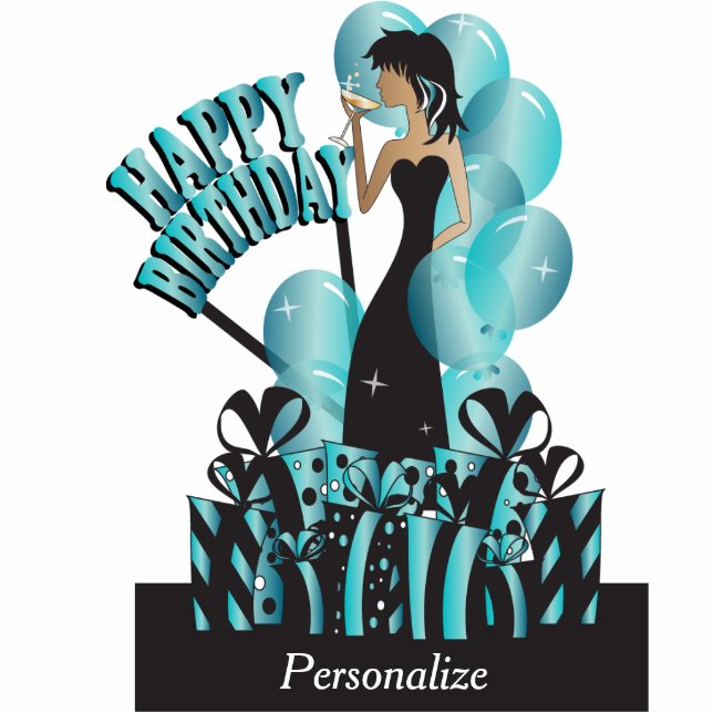 Happy Birthday Diva Girl | DIY Name | Turquoise Standing Photo Sculpture (Front)