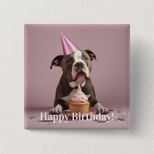 Happy Birthday! Dog eating cake  15 Cm Square Badge