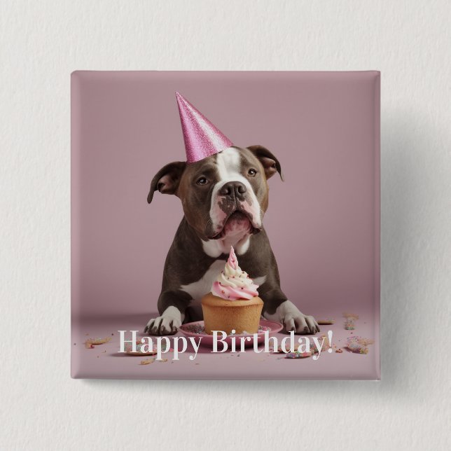 Happy Birthday! Dog eating cake  15 Cm Square Badge (Front)