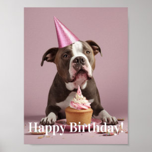 Happy Birthday! Dog eating cake  Poster