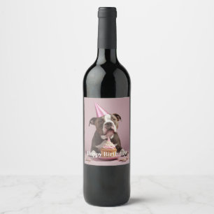 Happy Birthday! Dog eating cake Wine Label