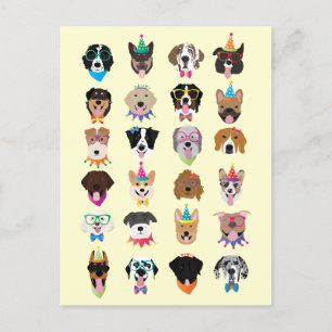 Happy Birthday Dog Faces Pawty Animals Holiday Postcard
