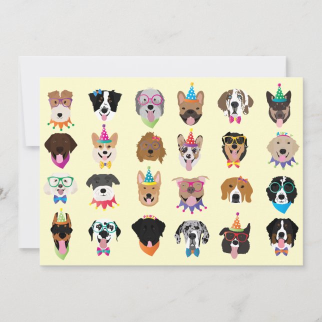 Happy Birthday Dog Faces Pawty Animals Invitation (Front)