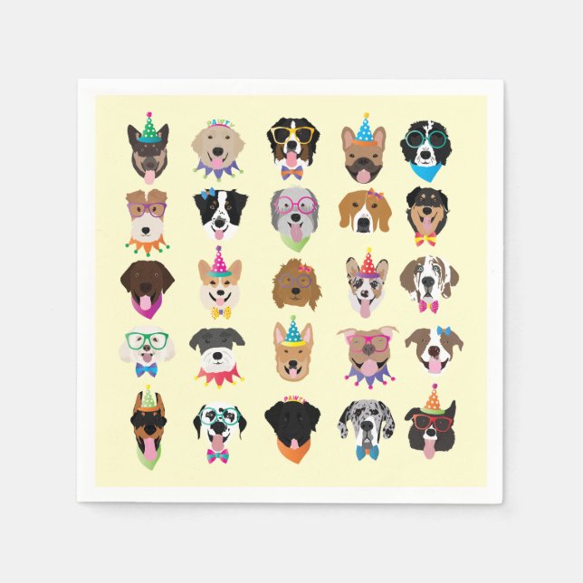 Happy Birthday Dog Faces Pawty Animals Napkin (Front)