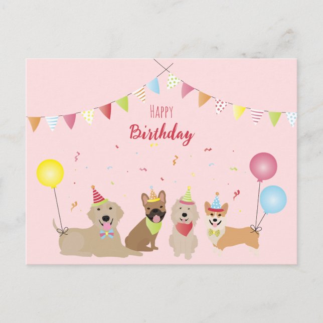 Happy Birthday Dog Party Postcard (Front)