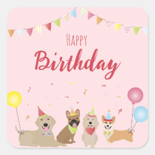 Happy Birthday Dog Party Square Sticker