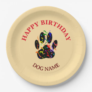 Happy Birthday Dog Paw Confetti Editable Paper Plate