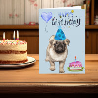 Happy Birthday Dog Pug Puppy Blank Watercolor