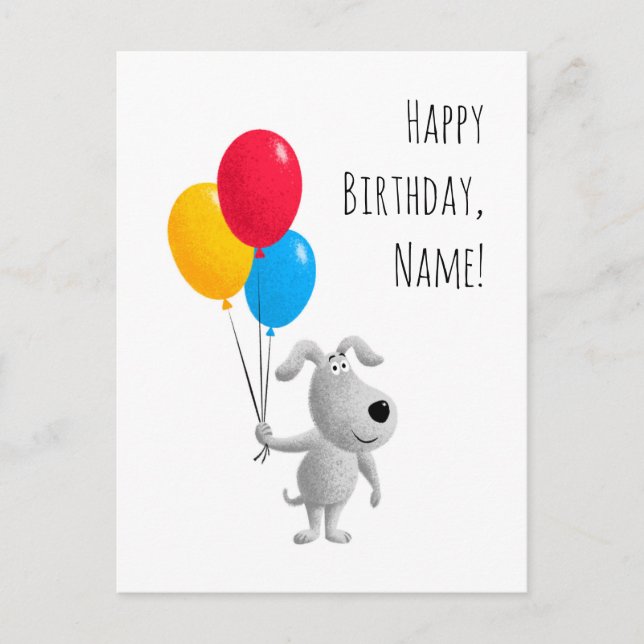 Happy Birthday Dog Puppy Balloons Postcard (Front)
