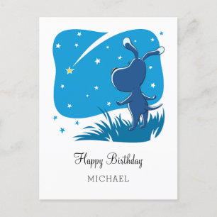 Happy Birthday Dog Puppy Shooting Star Starlit Postcard