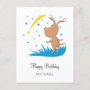 Happy Birthday Dog Puppy Shooting Star Starlit Postcard