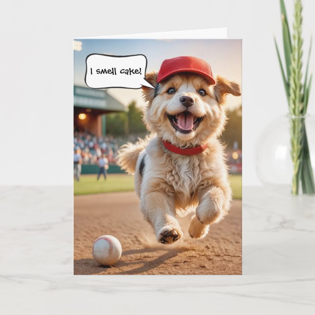 Happy Birthday Dog Wearing a Baseball Cap Card (Front)