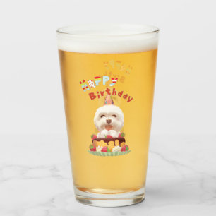 Happy Birthday Dog with Cake Glass