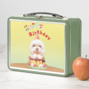 Happy Birthday Dog with Cake Metal Lunch Box