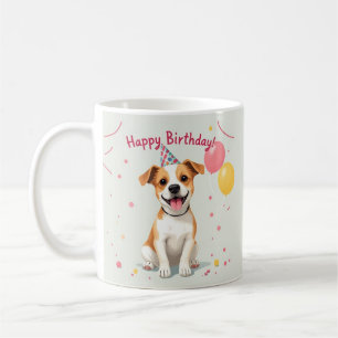 Happy Birthday Dog with Party Hat & Balloons Coffee Mug
