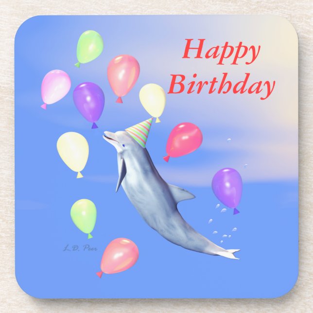 Happy Birthday Dolphin and Balloons Coaster (Front)