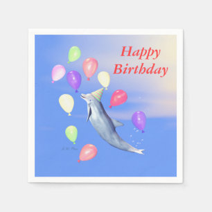 Happy Birthday Dolphin and Balloons Napkin