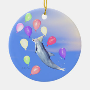 Happy Birthday Dolphin Ceramic Tree Decoration