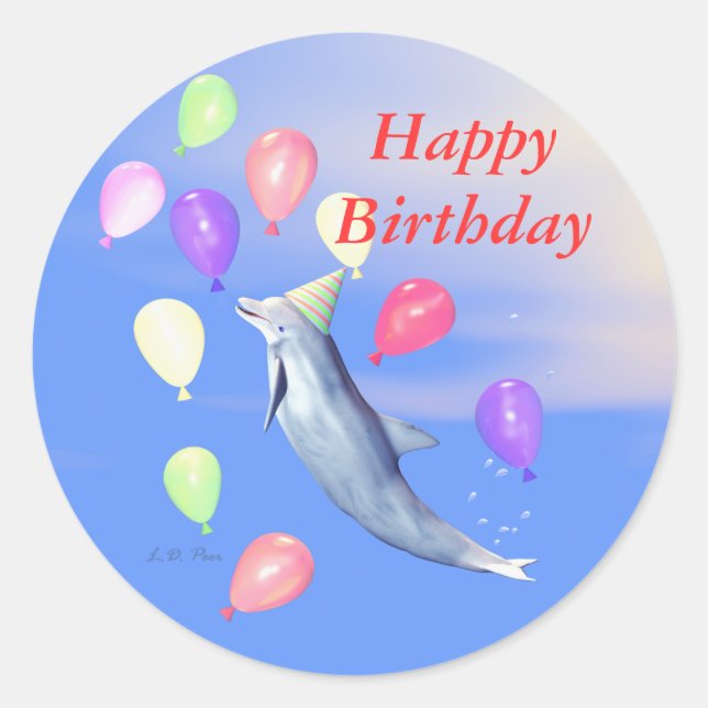 Happy Birthday Dolphin Classic Round Sticker (Front)