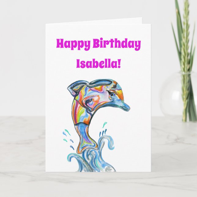 Happy Birthday Dolphin Illustration Card (Front)