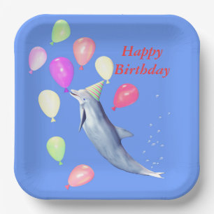 Happy Birthday Dolphin Paper Plate