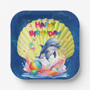 Happy Birthday Dolphin Paper Plate