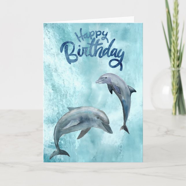Happy Birthday Dolphin Watercolor Card (Front)