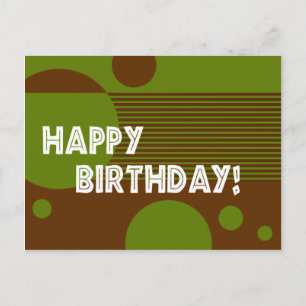 Happy Birthday Dotty Lines Postcard (olive/brown)