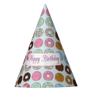 Happy Birthday Doughnuts Pink and Chocolate Party Hat
