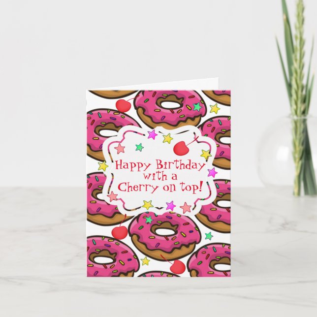 Happy Birthday Doughnuts Sprinkles Cherry on Top Card (Front)