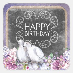 Happy birthday doves square sticker