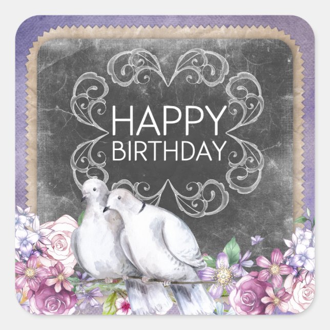 Happy birthday doves square sticker (Front)