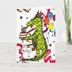 Happy Birthday Dragon lighting Candles Card