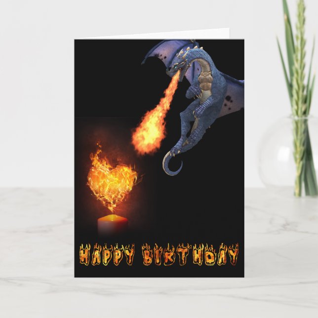 Happy Birthday Dragon Lover Fire Heart Card (Front)