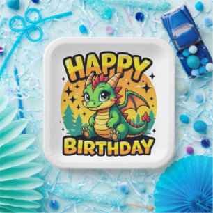 Happy Birthday Dragon Paper Plate
