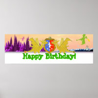 Happy Birthday Dragon Party Banner