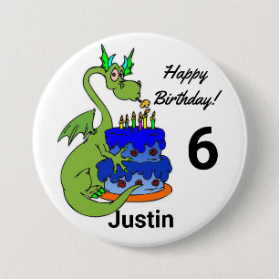 Happy Birthday Dragon Personalise Name Age 7.5 Cm Round Badge