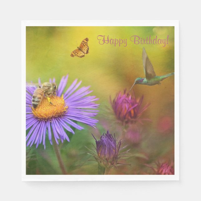 Happy Birthday Dreamy Garden Napkin (Front)