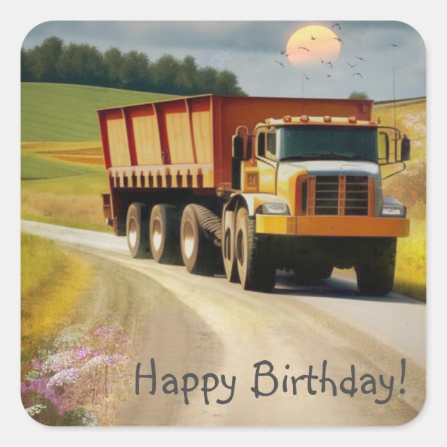 Happy Birthday Dump Truck Square Sticker (Front)