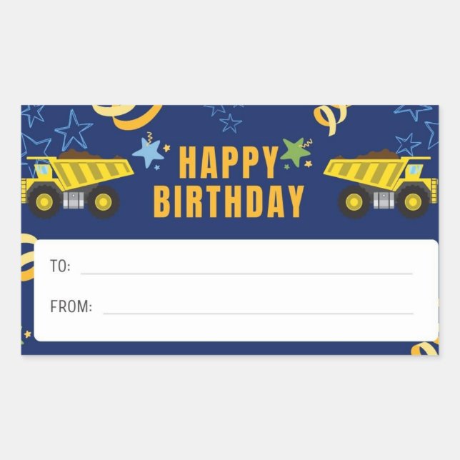 Happy Birthday Dump Truck Sticker (Front)