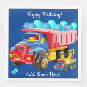 Happy Birthday Dump Trucks and Balloons Napkin