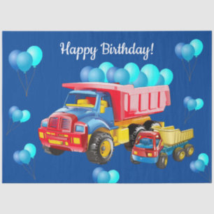 Happy Birthday Dump Trucks and Balloons Tissue Paper