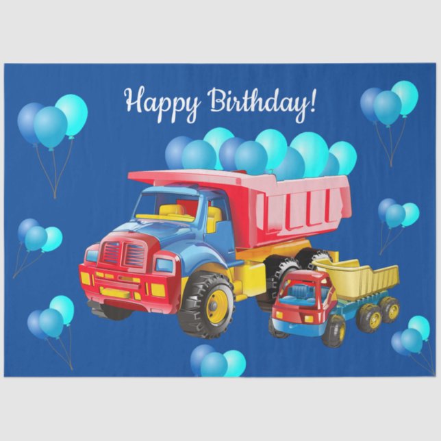 Happy Birthday Dump Trucks and Balloons Tissue Paper (Front)