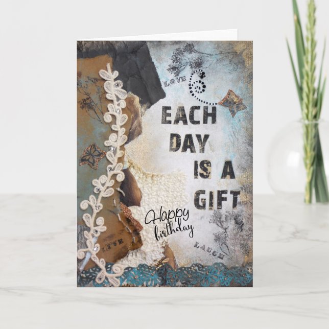 Happy Birthday Each Day Is A Gift Collage Art Card (Front)