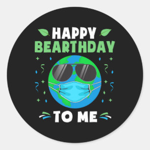 Happy Birthday Earth Day Funny Earth Wearing Mask Classic Round Sticker