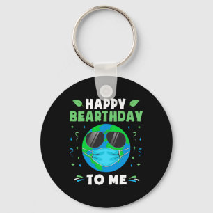 Happy Birthday Earth Day Funny Earth Wearing Mask Key Ring