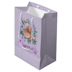 Happy Birthday Easter Bunny Purple Florals  Medium Gift Bag